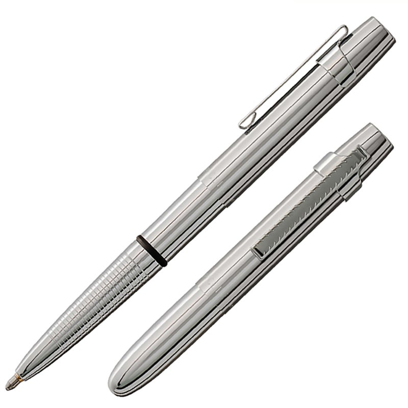 Fisher Space Pen Bullet Pen, X-Mark Flat Cap, Chrome, Ballpoint, Black Ink, Pocket Clip - Image 1